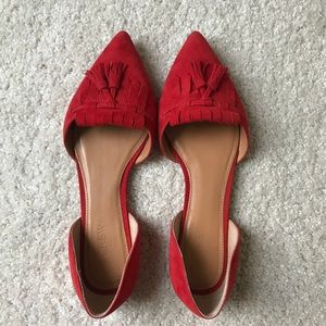 J Crew red suede tassel flats 7.5